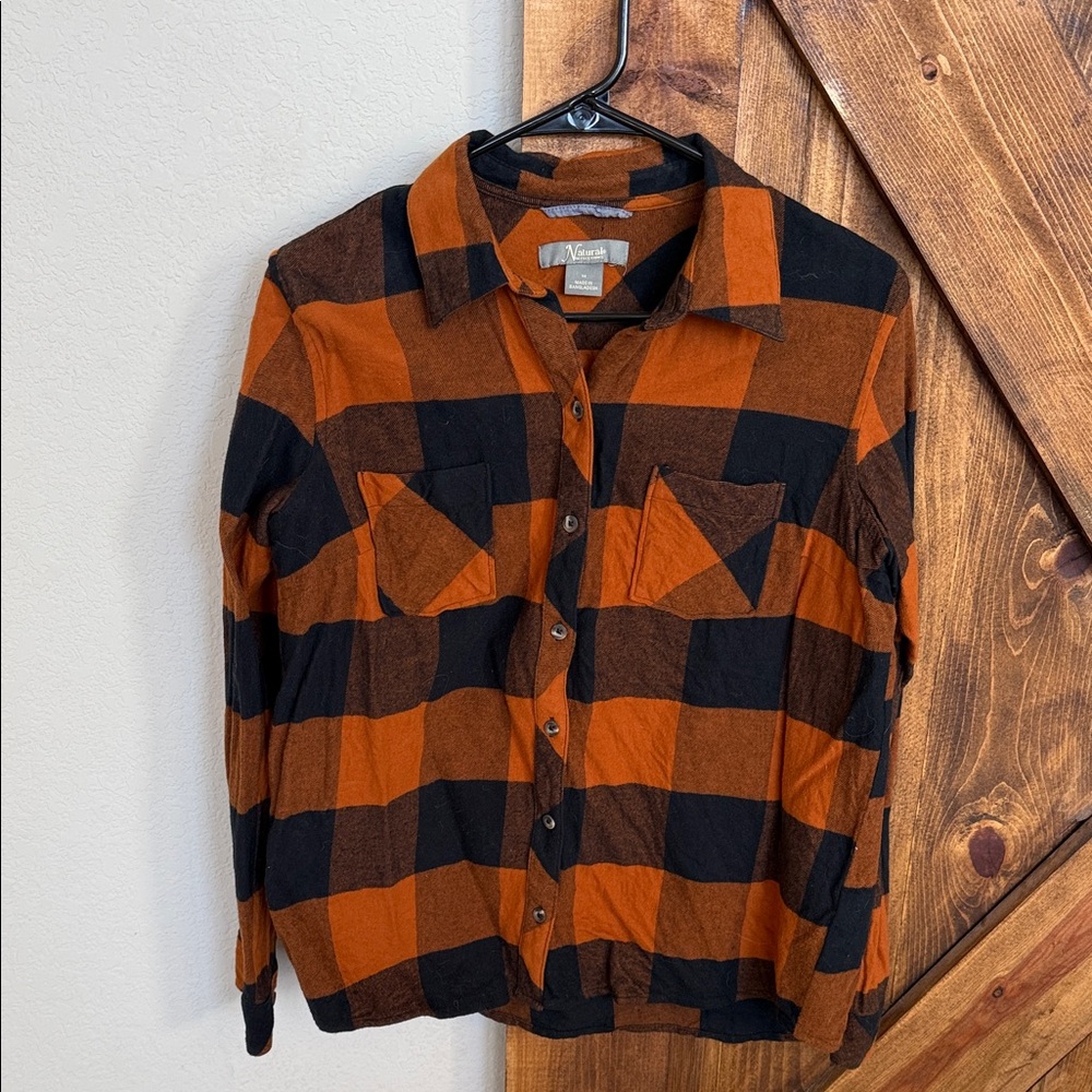Natural Reflections Orange and Black Plaid Shirt